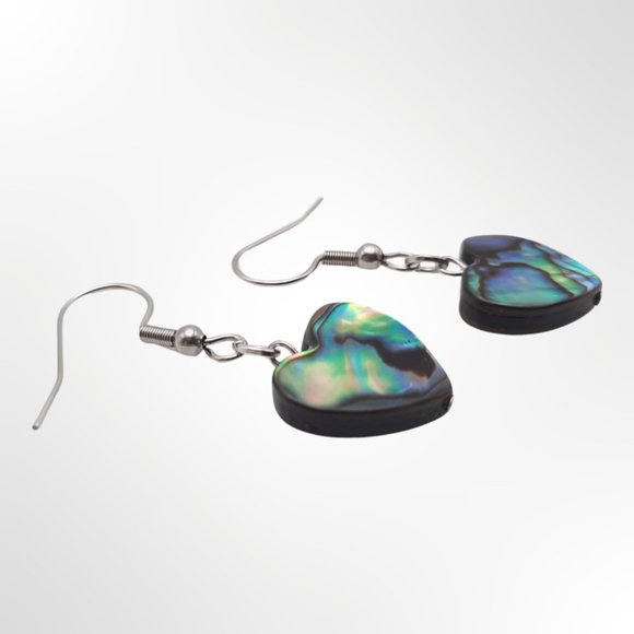 Abalone Shell Heart Drop Earrings Simple Colorful Handmade Jewelry - Picture 2 of 6